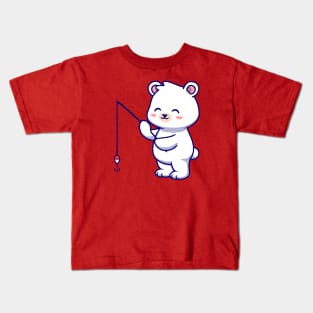 Cute Polar Bear Fishing Cartoon Kids T-Shirt